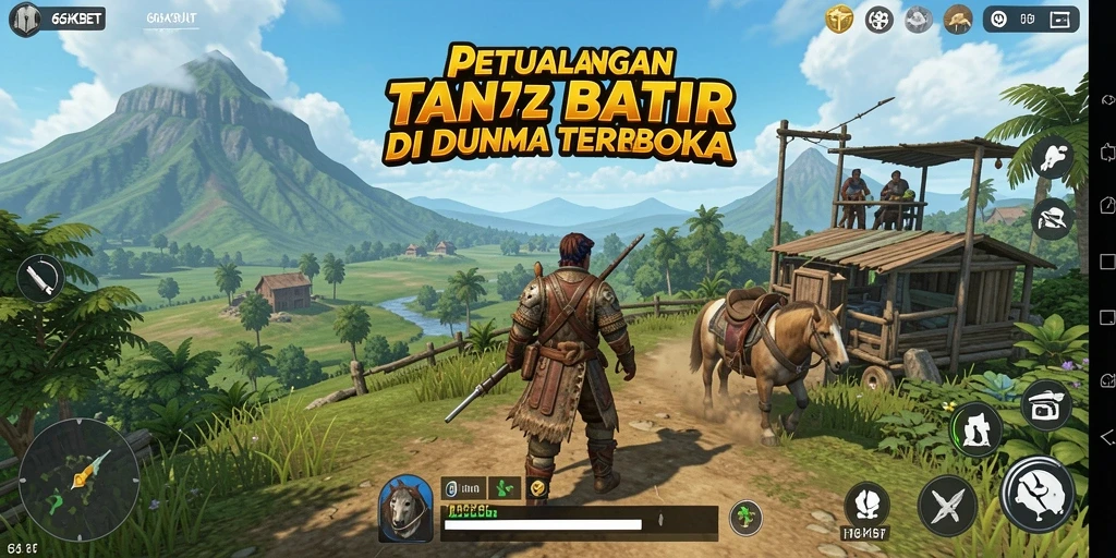 Screenshot gameplay 66KBET yang menampilkan petualangan dalam dunia terbuka.
