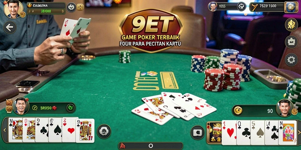 Screenshot gameplay 9ET yang menampilkan aksi Poker yang mendebarkan.