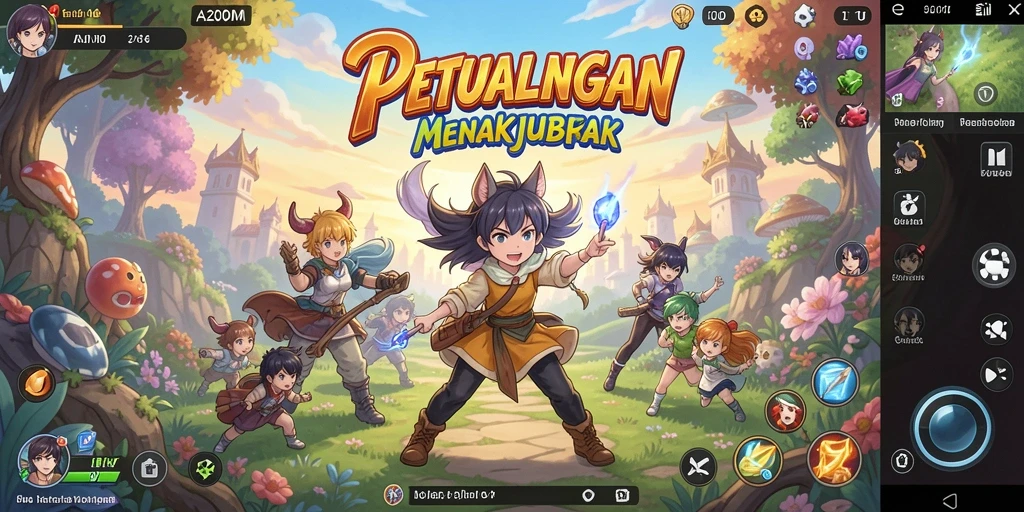 Tangkapan layar utama A200M menampilkan pertarungan karakter anime yang epik.