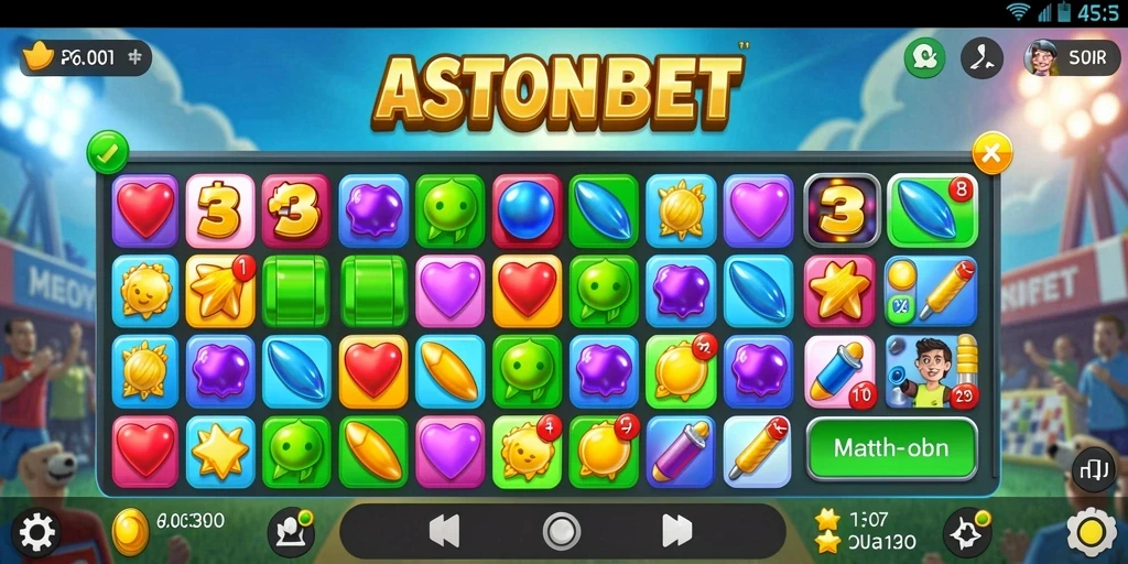 Tangkapan layar utama menunjukkan gameplay seru dari Match-3 di ASTONBET.