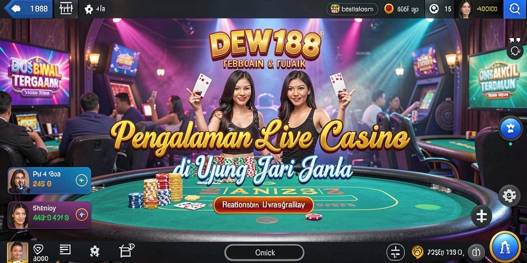 Screenshot DEWI188 menampilkan dealer langsung yang sedang berinteraksi dengan pemain.