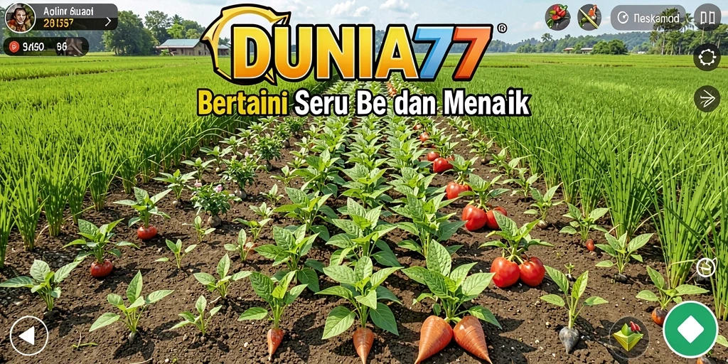 Tampilan gameplay DUNIA77 dengan aktivitas pertanian yang beragam.