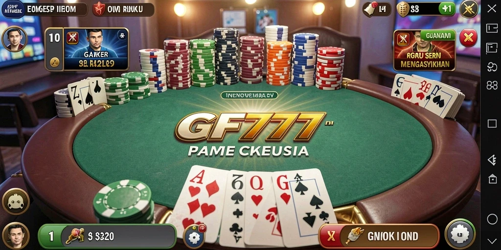 Screenshot gameplay GF777 dengan aksi Poker yang menegangkan.