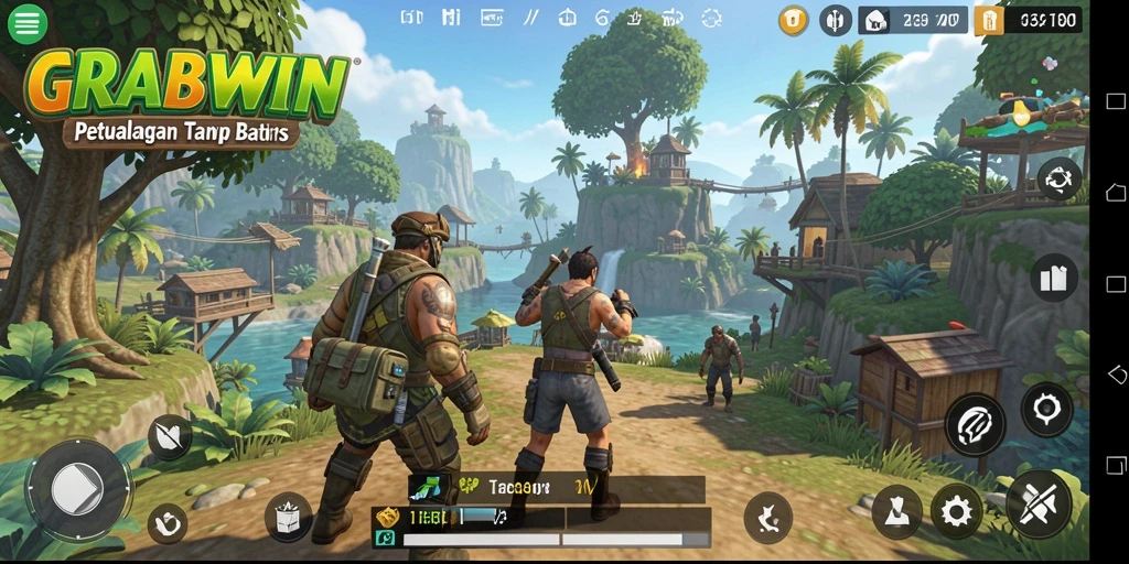 Tampilan gameplay <strong>GRABWIN</strong> yang menakjubkan dalam dunia terbuka.