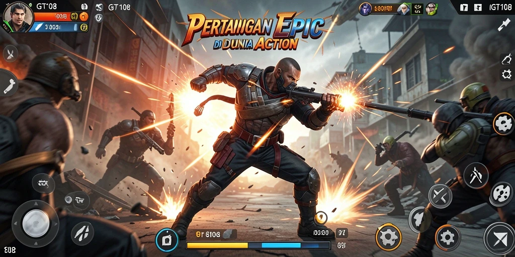 Tampilan seru dari gameplay GT108 dengan pertarungan intens.