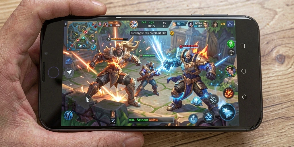 Tangkapan layar menunjukkan aksi intens dalam pertarungan MOBA HP777.