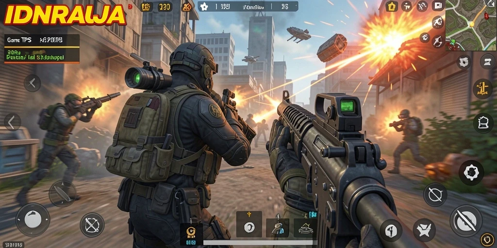 Tangkapan layar menunjukkan aksi intens dalam gameplay TPS IDNRAJA.