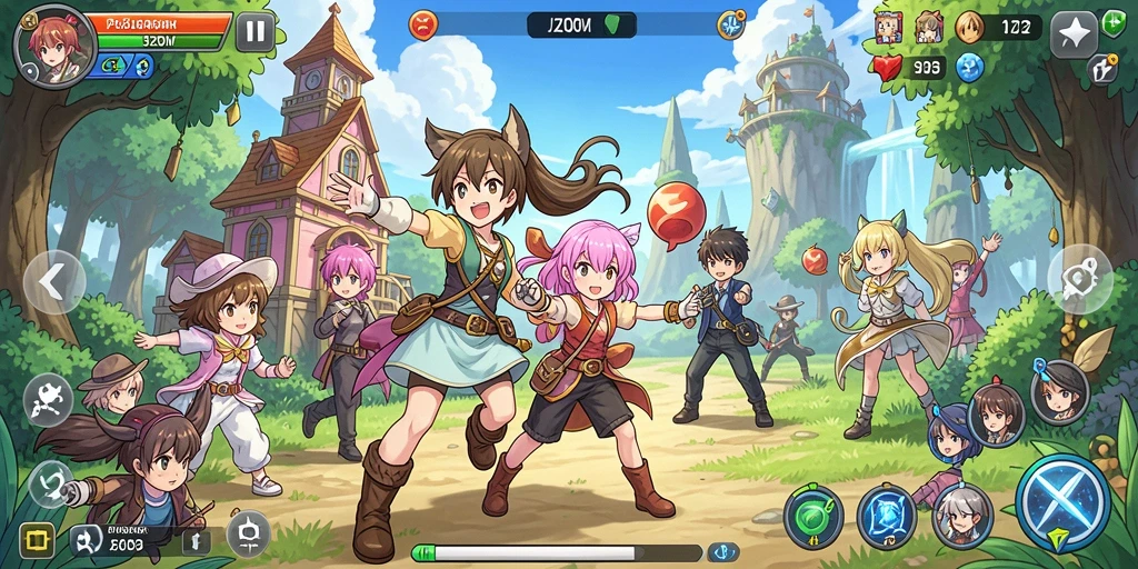Screenshot menampilkan aksi seru di gameplay J200M yang penuh warna.
