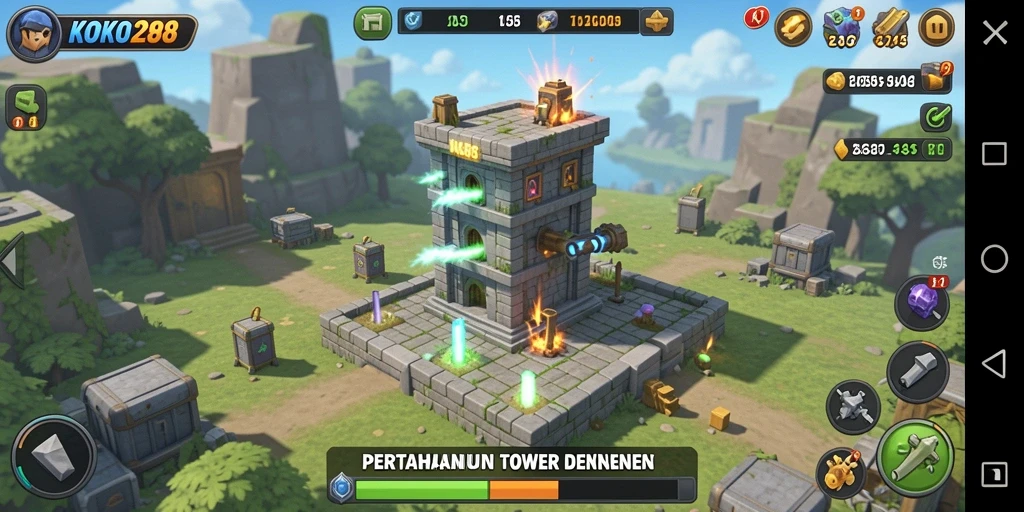 Screenshot KOKO288 menampilkan gameplay Tower Defense yang seru dengan grafik menarik.