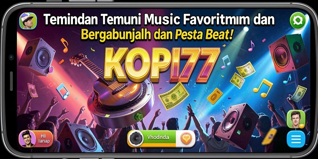Screenshot KOPI77 menunjukkan antarmuka pengguna yang menarik dan fitur mendengarkan musik.