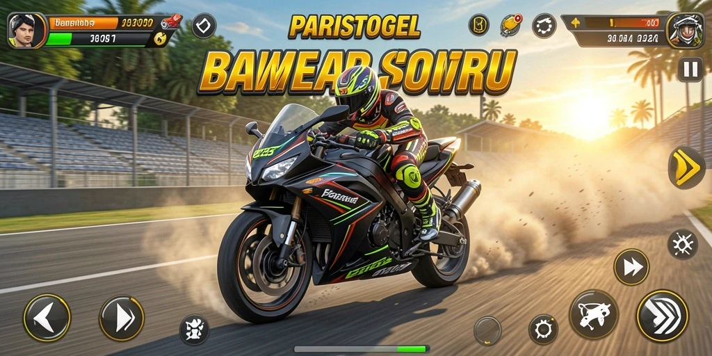 Screenshot game PARISTOGEL menampilkan aksi balap motor yang seru dan menegangkan.