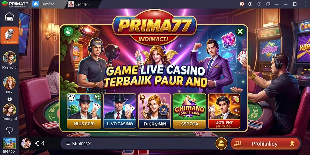 Tangkapan layar PRIMA77 menunjukkan dealer langsung dalam permainan Live Casino.