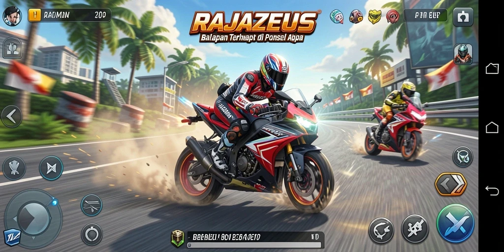 Tampilan gameplay seru dari balapan motor di RAJAZEUS.