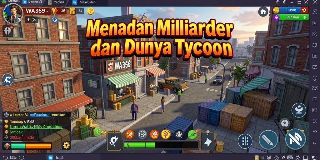 Gameplay Tycoon WA369 dengan berbagai peluang bisnis.